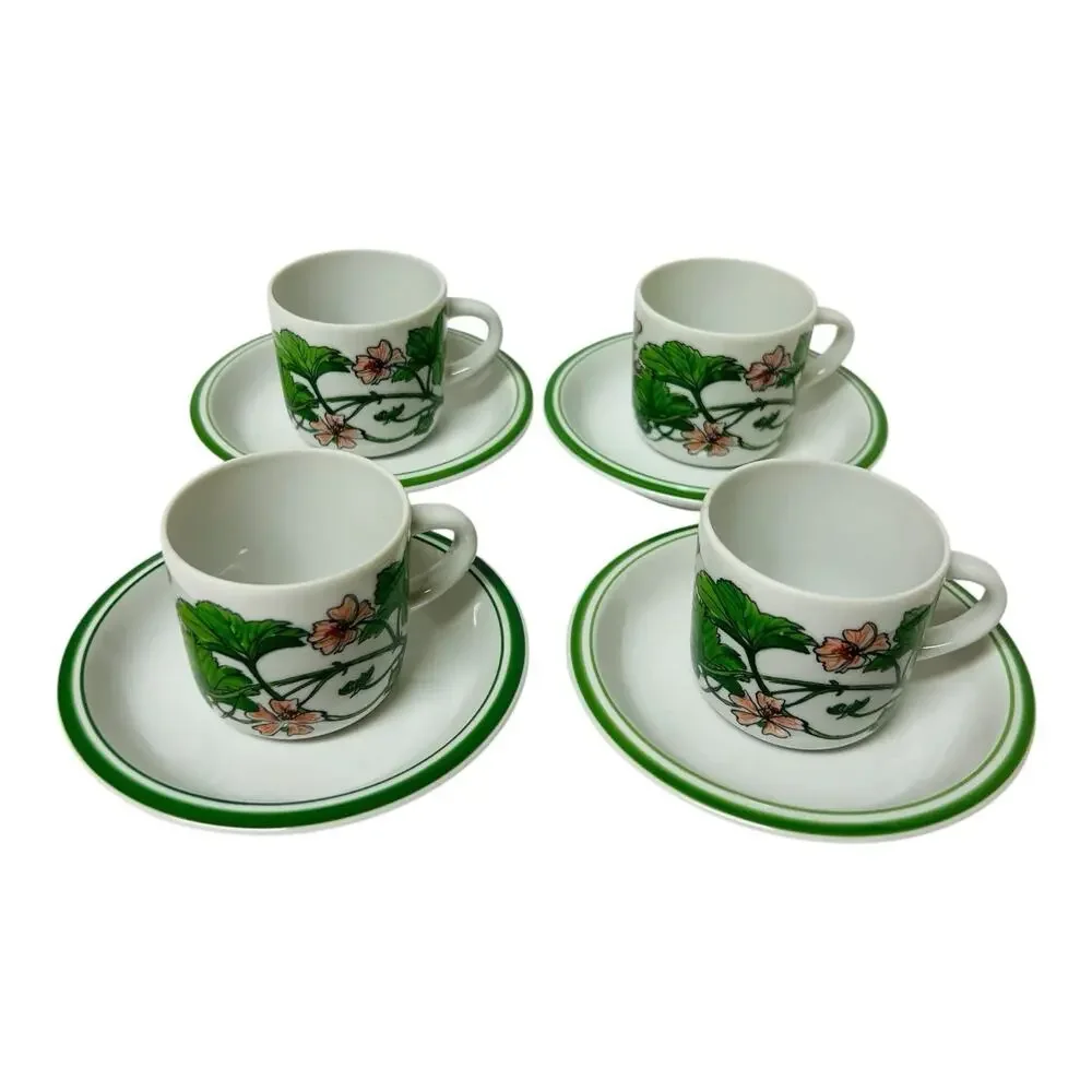 4 IKEA Spal Demitasse Cup Saucer Espresso Set Midsommar By Marguerite Walfridson